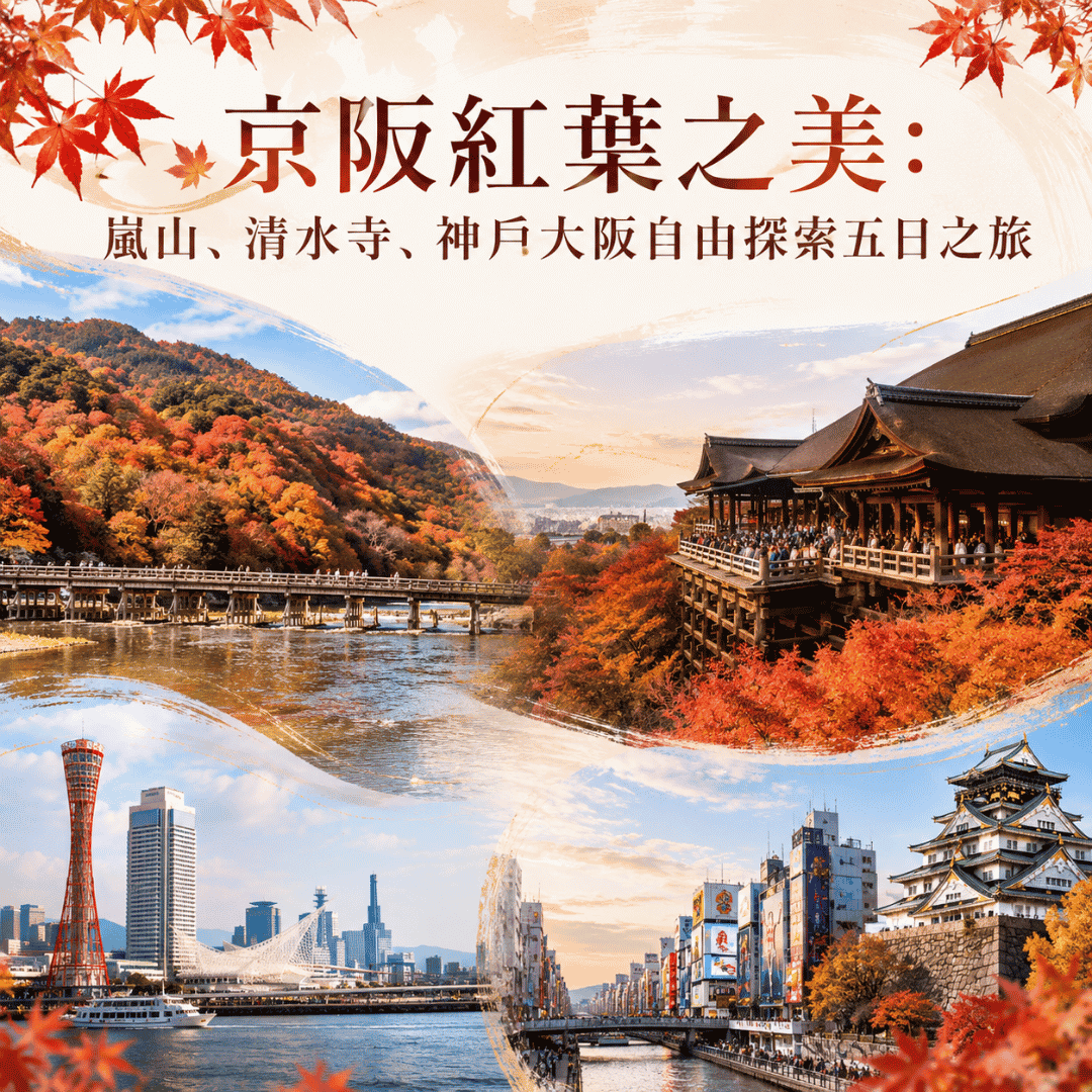  京阪紅葉之美：嵐山、清水寺、神戶大阪自由探索五日之旅