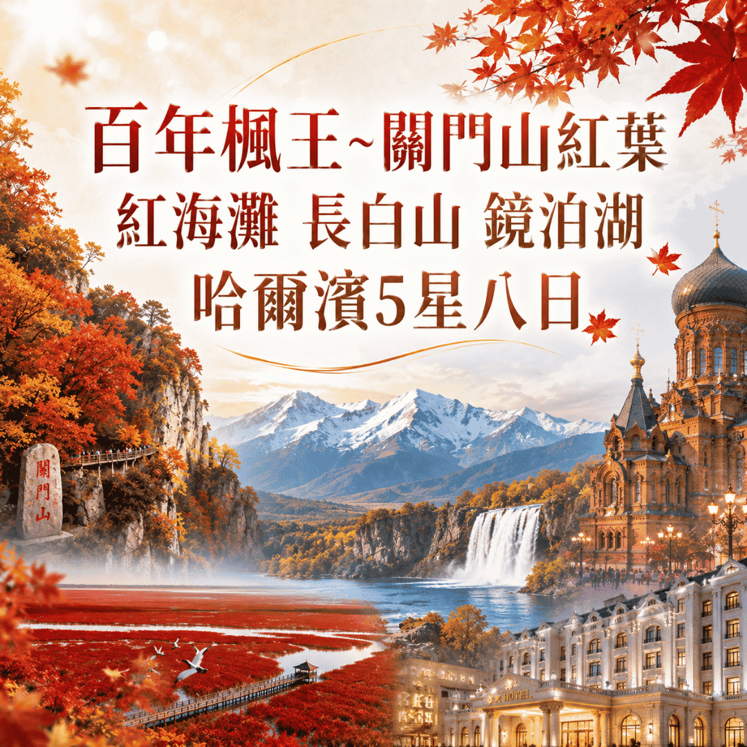  百年楓王~關門山紅葉 紅海灘 長白山 鏡泊湖 哈爾濱5星八日 百年楓王~關門山紅葉 紅海灘 長白山 鏡泊湖 哈爾濱5星八日