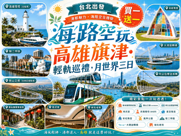 買一送一 海路空玩高雄旗津.輕軌巡禮，月世界三日